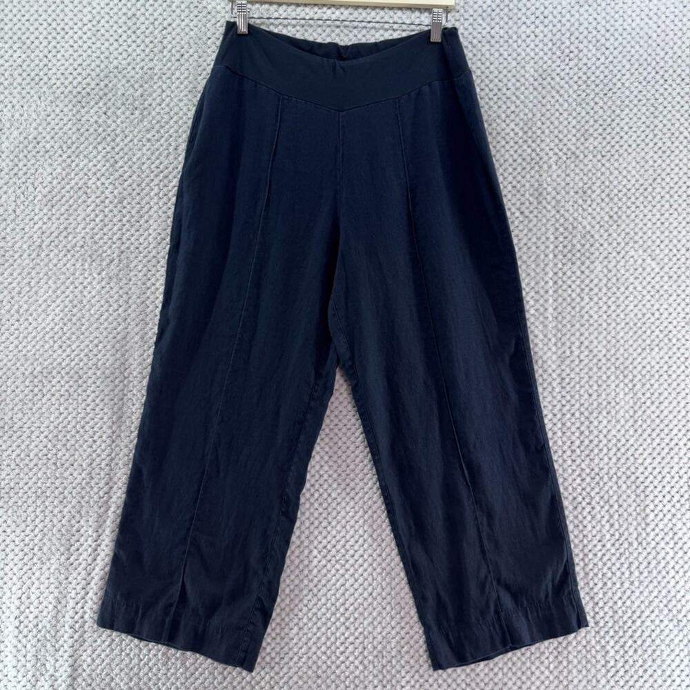 Coldwater Creek Pants Womens 10 Black Linen Wide Leg High Rise Wide Waistband